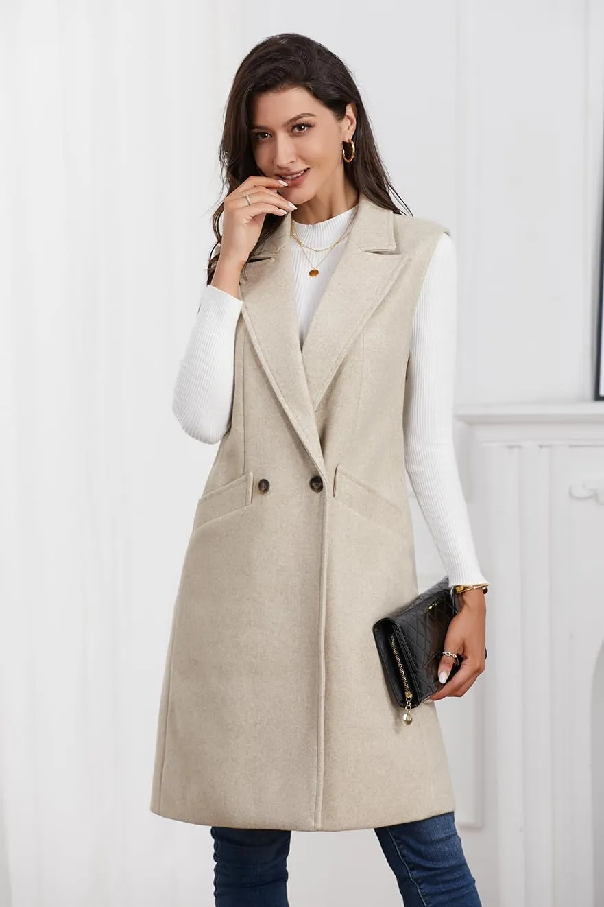IDEALSANXUN Womens Long Vest Fall Winter Wool Sleeveless Blazer Jackets Waistcoat Coats