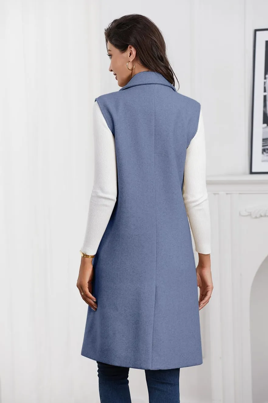 IDEALSANXUN Womens Long Vest Fall Winter Wool Sleeveless Blazer Jackets Waistcoat Coats