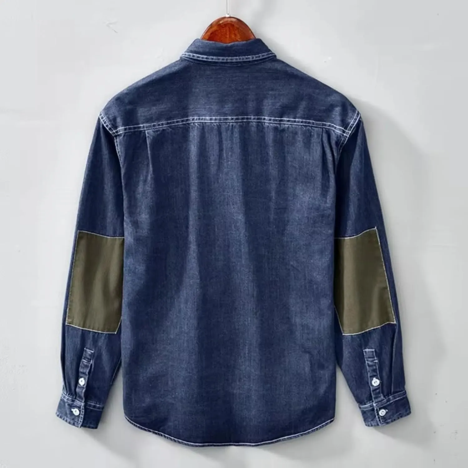 Japanese Styles Cargo Denim Long Sleeve Shirt Men's Washed Retro Slim Fit Jean Coats Shirts