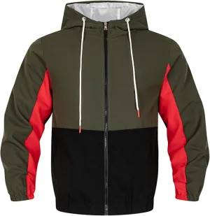 JEShifangjiusu Men'S Lightweight Windbreaker Breathable Hooded Jacket For Outdoors Casual Drawstring Zip Jackets With Hood
