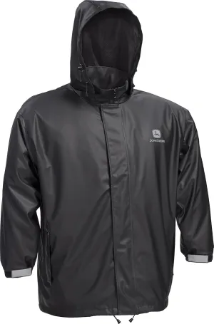John Deere JD44540J Stretch PU Jacket, Mesh Lining, Reflective Logo with Tuck-in Hood, Black