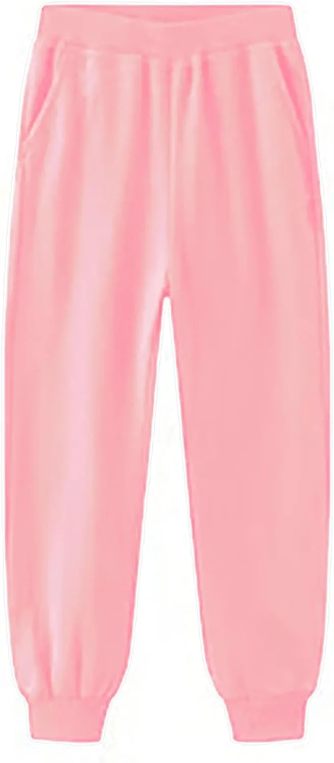Kids Cotton Sweatpants Elastic Waist Solid Soft Athletic Sport Long Pants Boys Girls Running Jogger Casual Bottoms