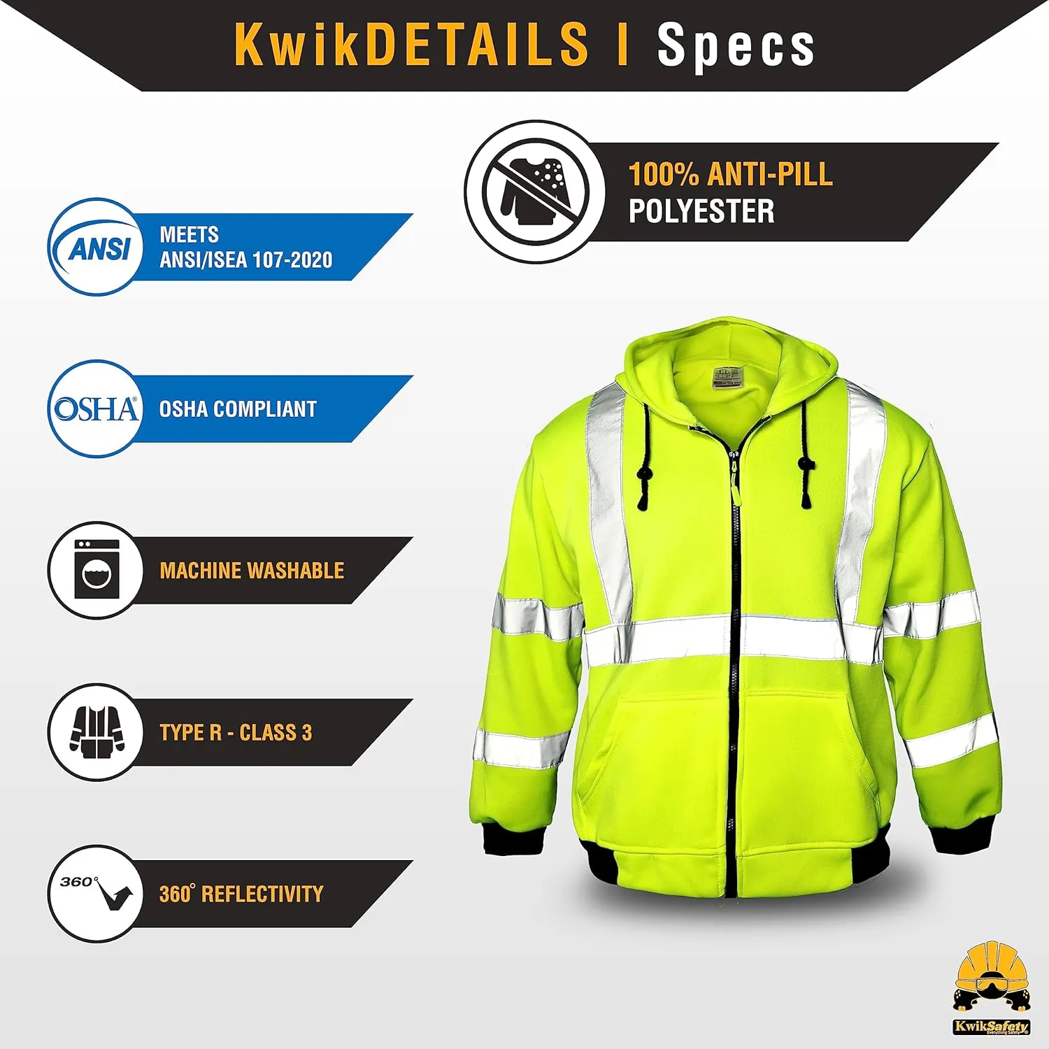 KwikSafety - Charlotte, NC - Men's Fleece Safety Hoodie | PPE Hi Vis Reflective Work Jackets
