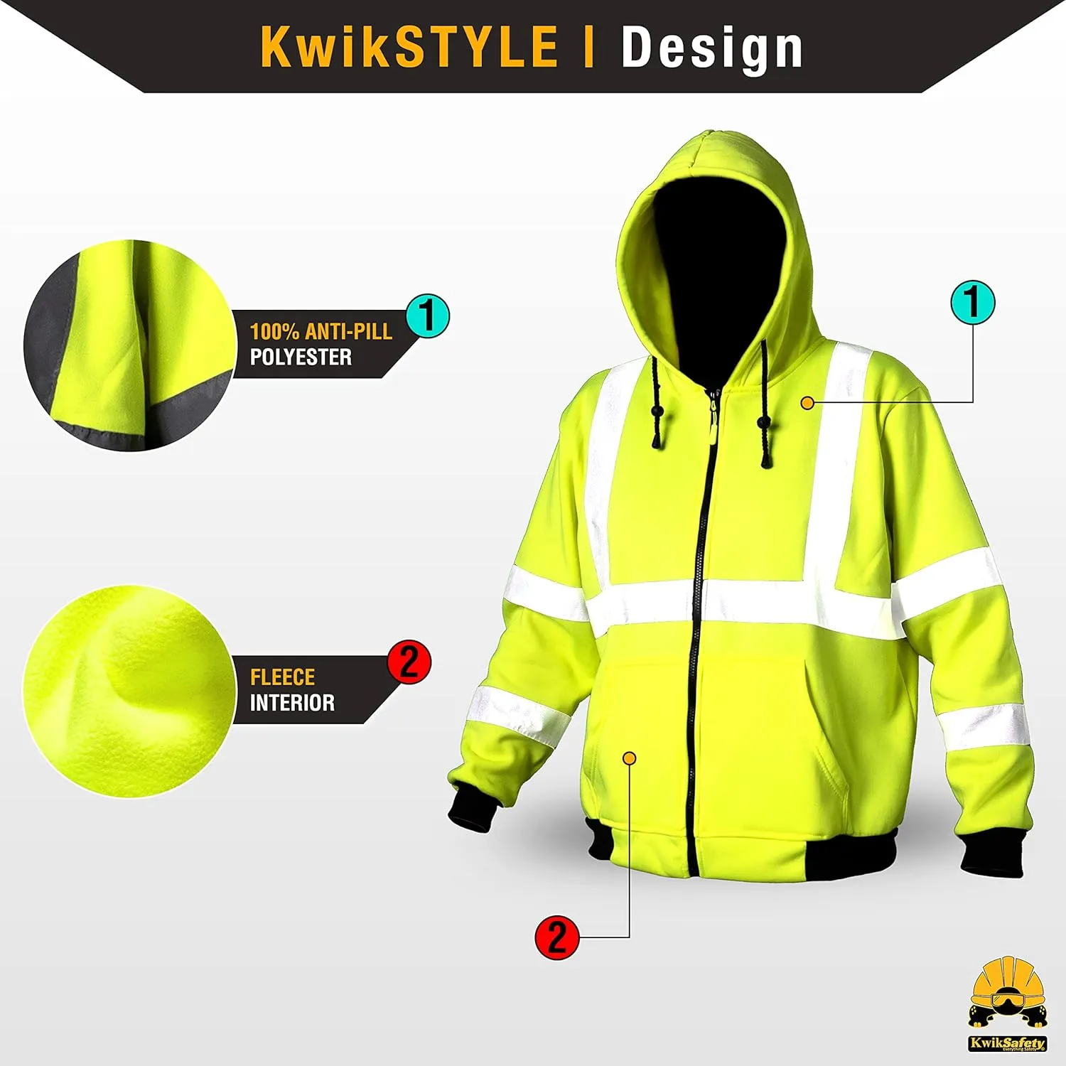 KwikSafety - Charlotte, NC - Men's Fleece Safety Hoodie | PPE Hi Vis Reflective Work Jackets