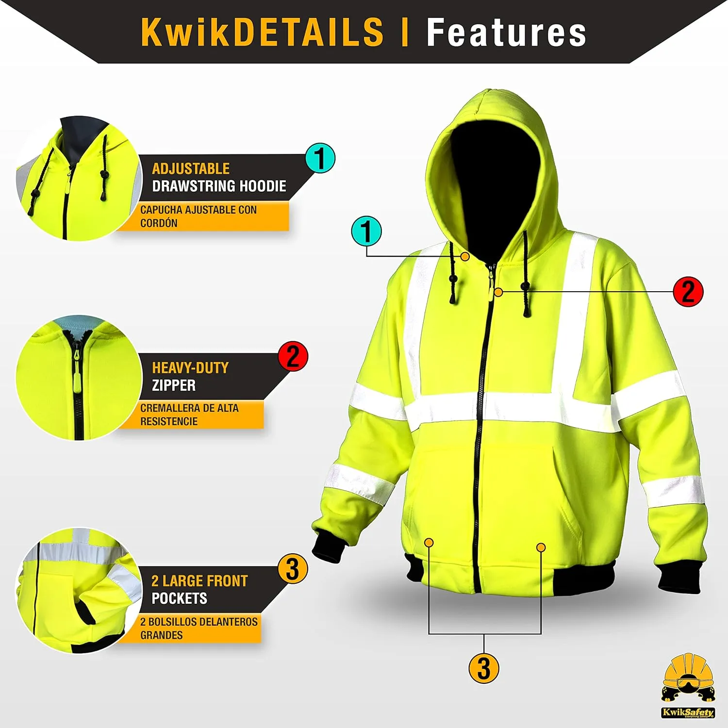 KwikSafety - Charlotte, NC - Men's Fleece Safety Hoodie | PPE Hi Vis Reflective Work Jackets