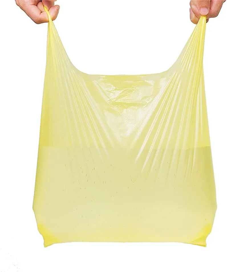 LazyMe T Shirt Bags, Plastic Bags with Handles for Grocrery and Retail Shopping, Bolsas De Plastico Para Negocio, 12x20 Inch (Yellow, 50pcs)