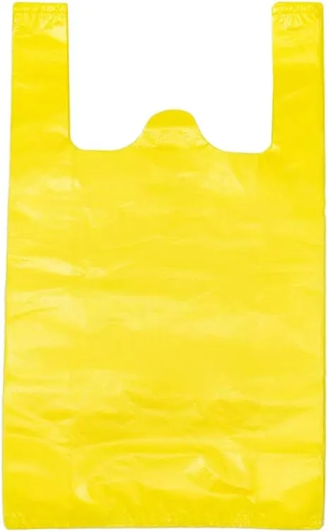 LazyMe T Shirt Bags, Plastic Bags with Handles for Grocrery and Retail Shopping, Bolsas De Plastico Para Negocio, 12x20 Inch (Yellow, 50pcs)