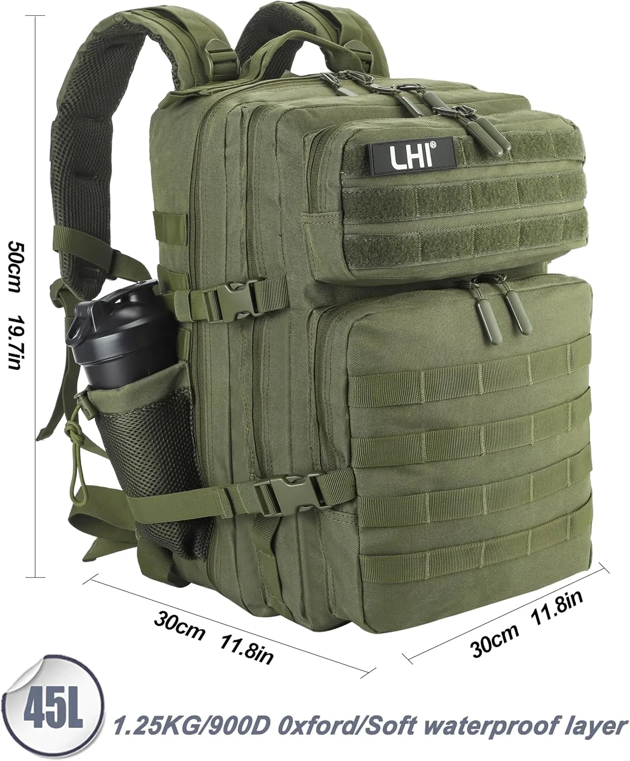 LHI Military Tactical Backpack for Men and Women 45L Army 3 Days Assault Pack Bag Large Rucksack with Molle System