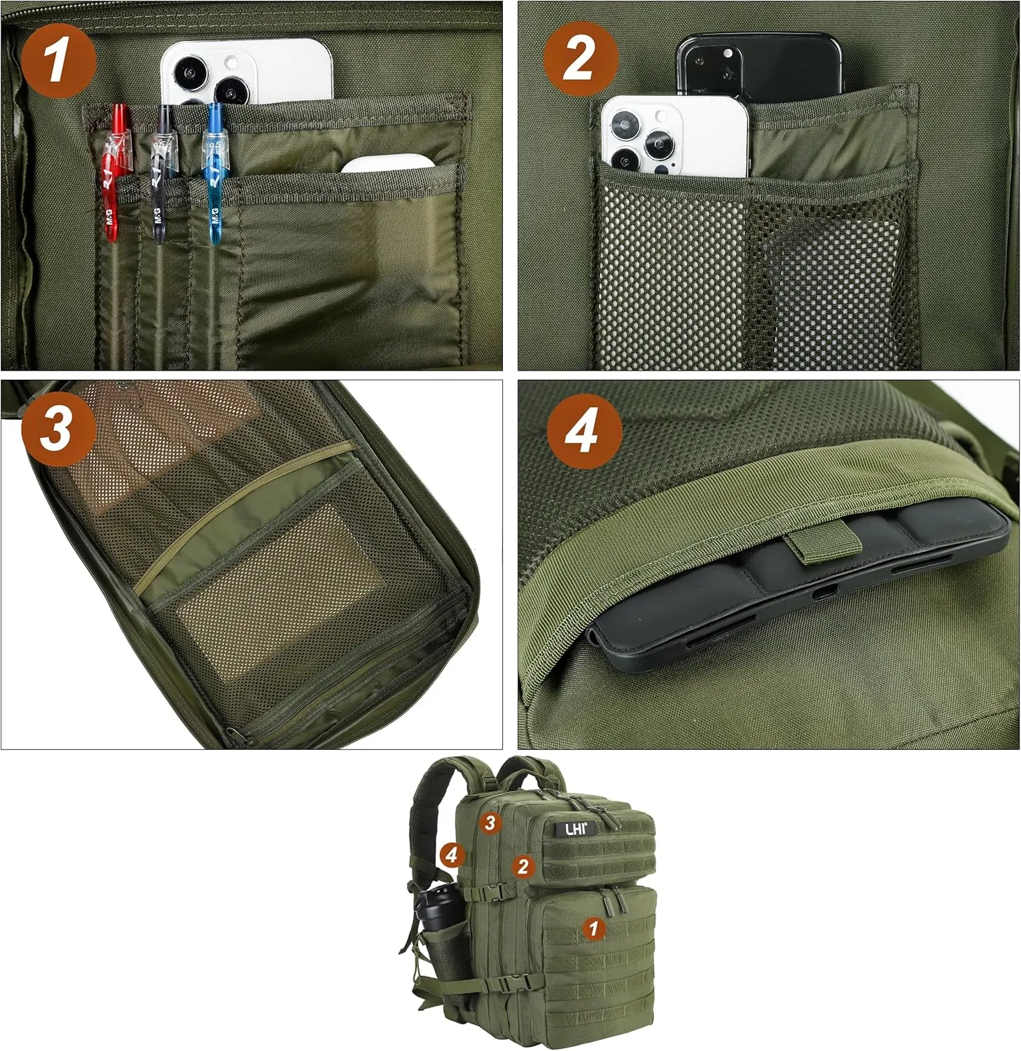 LHI Military Tactical Backpack for Men and Women 45L Army 3 Days Assault Pack Bag Large Rucksack with Molle System
