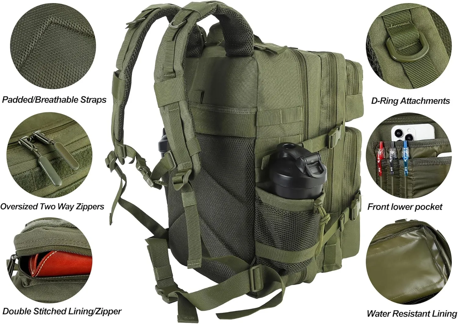 LHI Military Tactical Backpack for Men and Women 45L Army 3 Days Assault Pack Bag Large Rucksack with Molle System