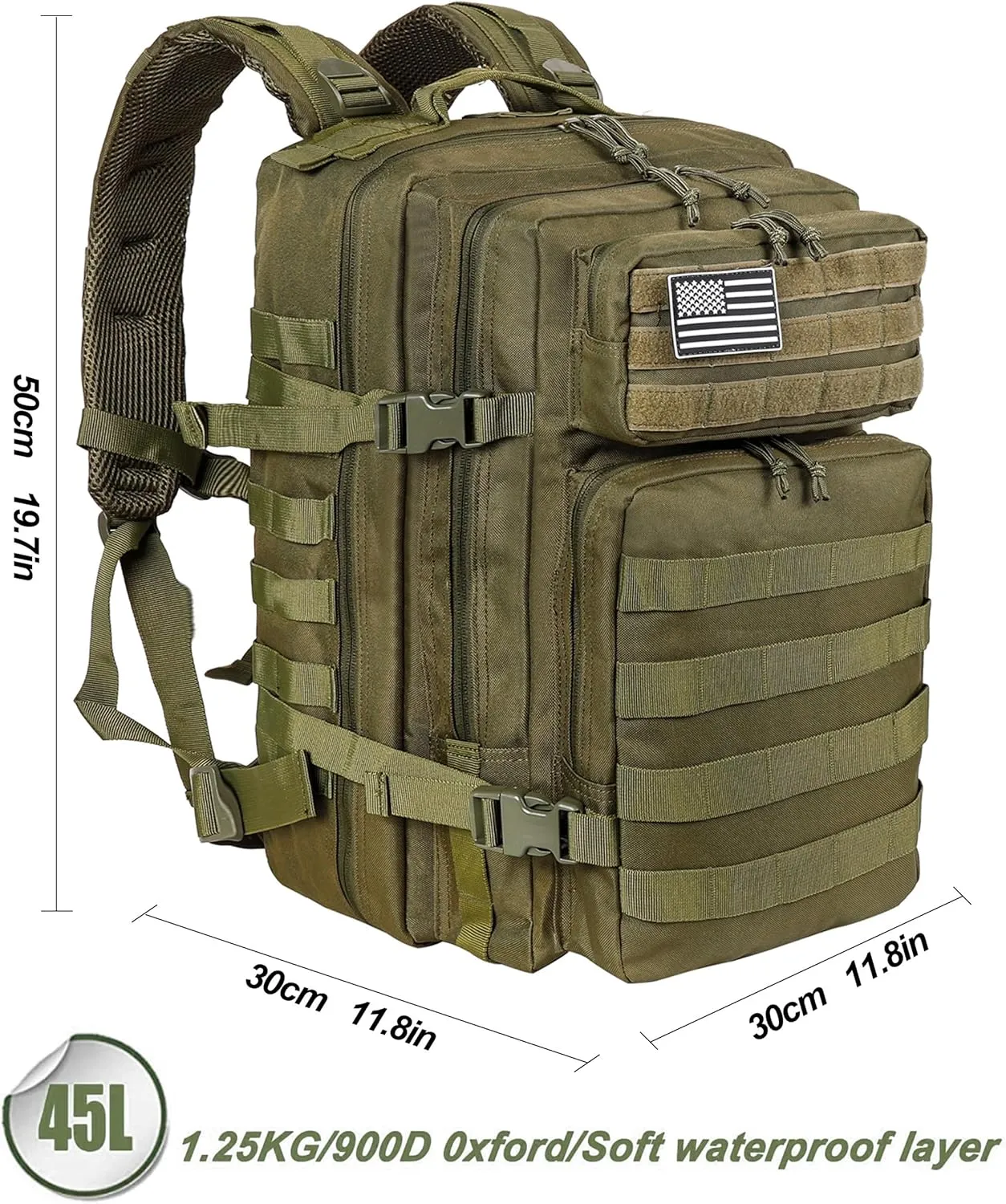 LHI Military Tactical Backpack for Men and Women 45L Army 3 Days Assault Pack Bag Large Rucksack with Molle System