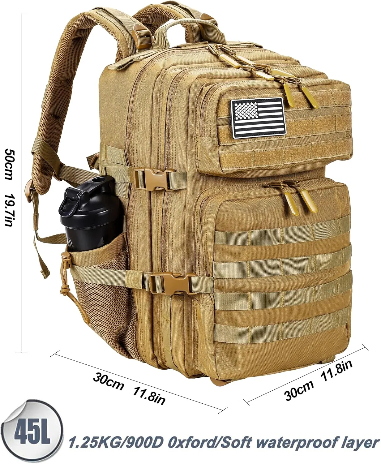 LHI Military Tactical Backpack for Men and Women 45L Army 3 Days Assault Pack Bag Large Rucksack with Molle System