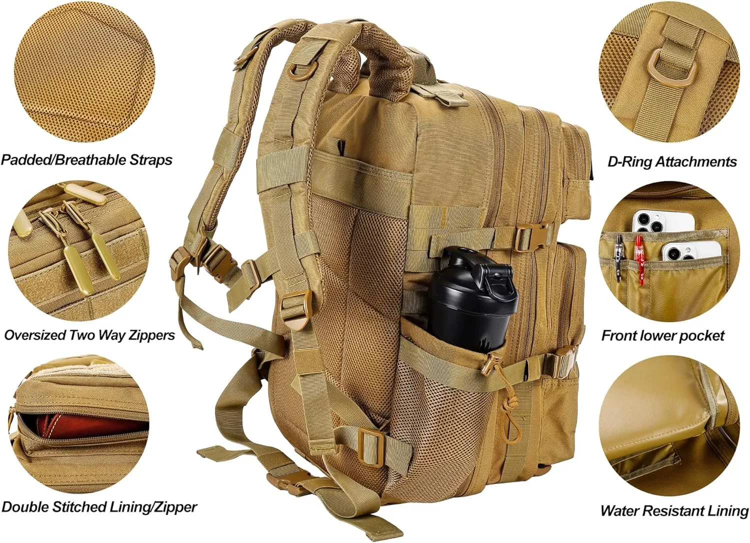 LHI Military Tactical Backpack for Men and Women 45L Army 3 Days Assault Pack Bag Large Rucksack with Molle System