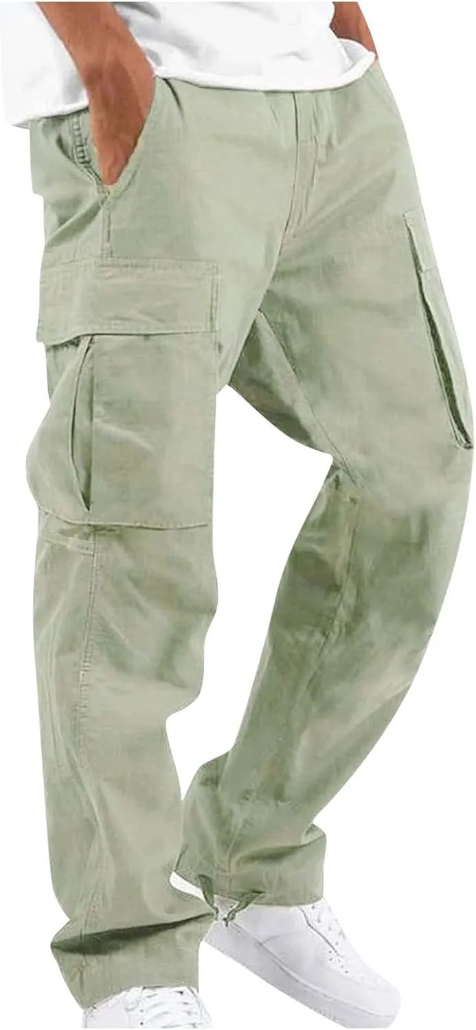 Lightweight Hiking Pants Men Baggy Stretch Cargo Work Pants Elastic Drawstring Waist Comfy Lounge Pants with Pockets