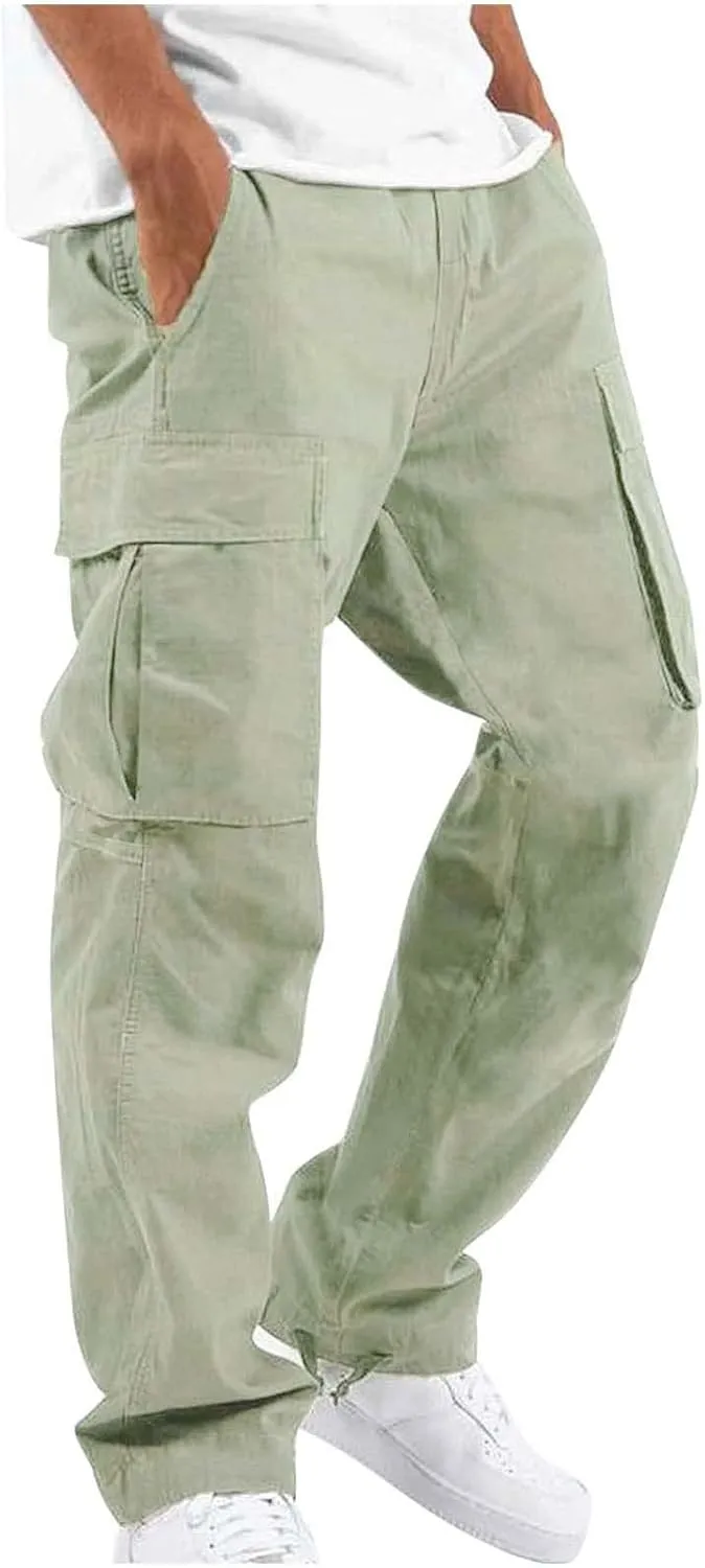 Lightweight Hiking Pants Men Baggy Stretch Cargo Work Pants Elastic Drawstring Waist Comfy Lounge Pants with Pockets