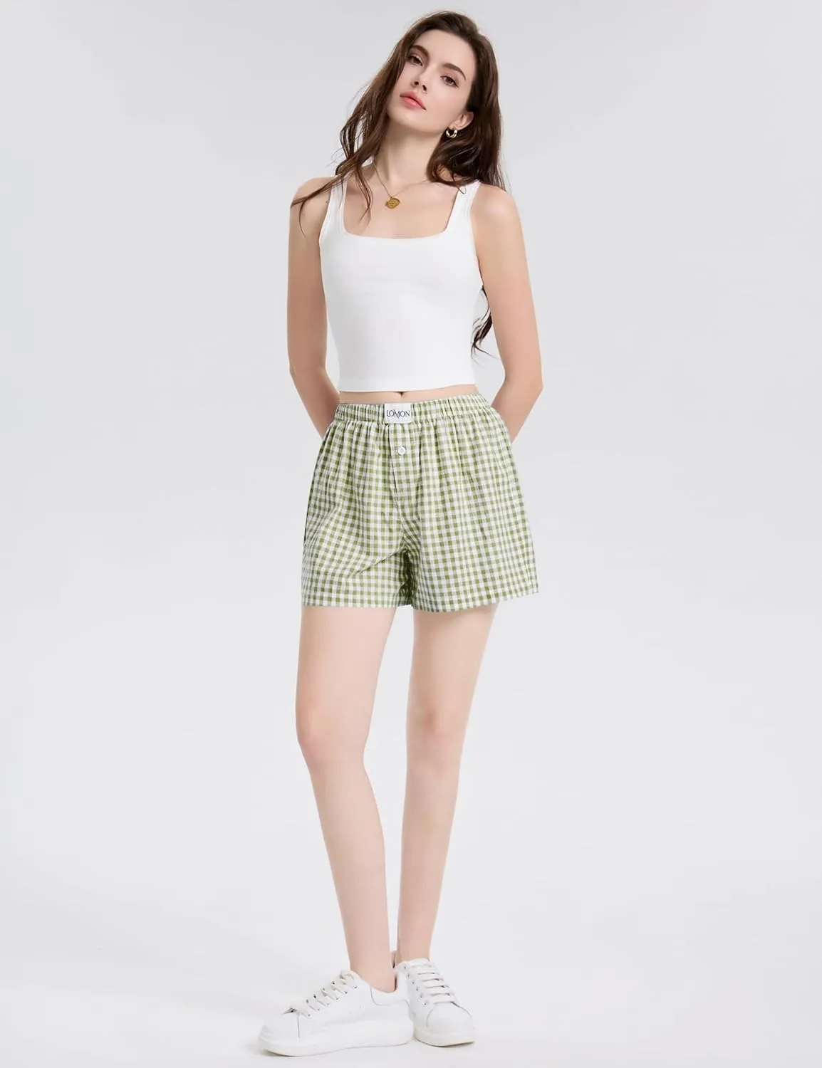 LOMON Womens Boxer Shorts Casual Summer Cotton Pajama Lounge Sleep Pj Gingham Plaid Shorts Y2K Beach Bottoms
