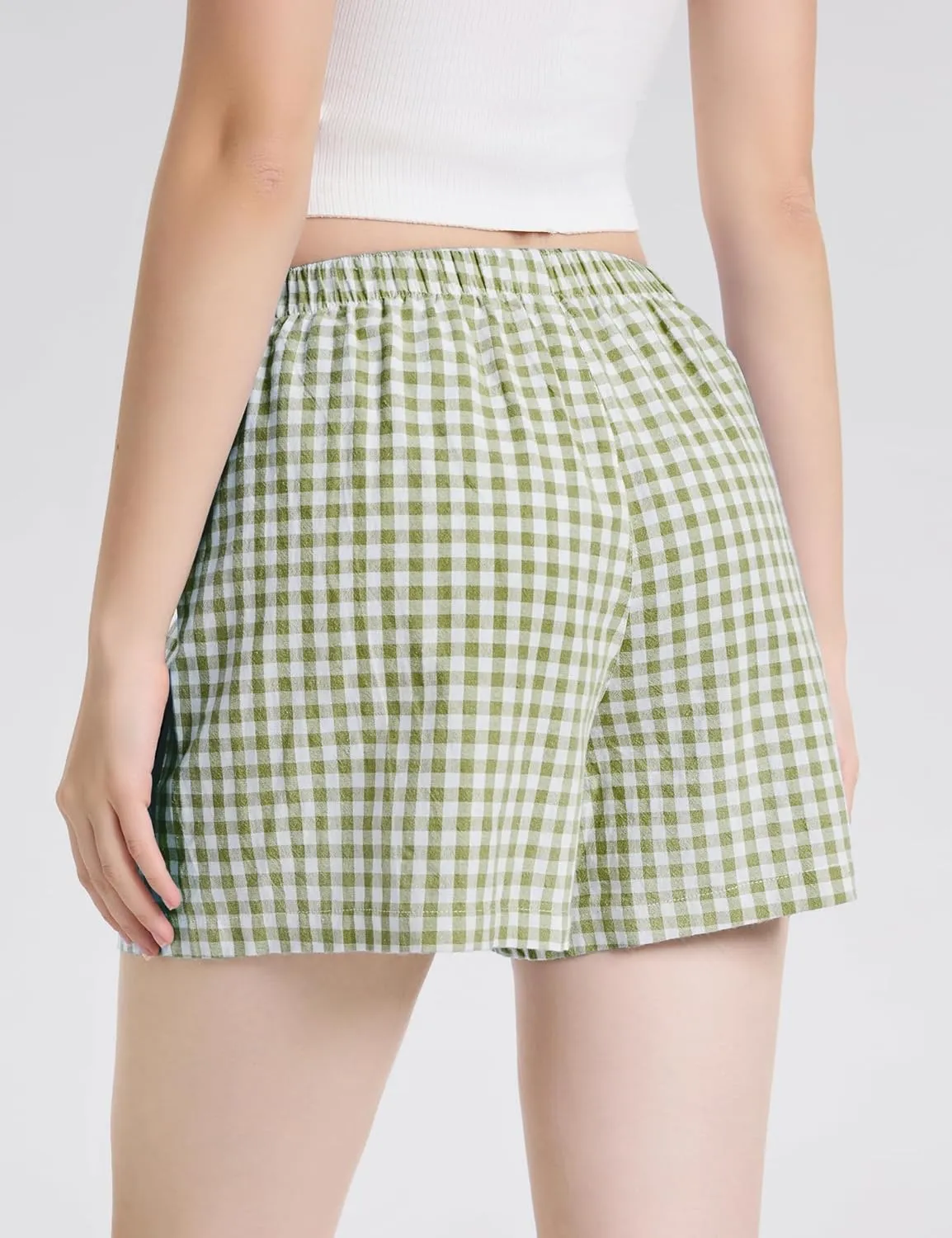 LOMON Womens Boxer Shorts Casual Summer Cotton Pajama Lounge Sleep Pj Gingham Plaid Shorts Y2K Beach Bottoms