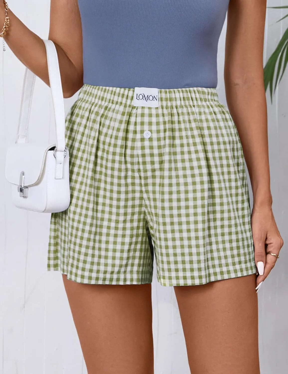 LOMON Womens Boxer Shorts Casual Summer Cotton Pajama Lounge Sleep Pj Gingham Plaid Shorts Y2K Beach Bottoms