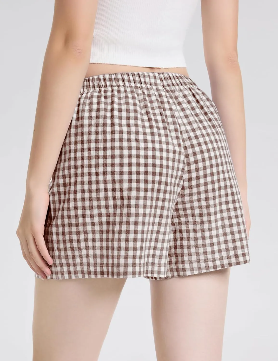LOMON Womens Boxer Shorts Casual Summer Cotton Pajama Lounge Sleep Pj Gingham Plaid Shorts Y2K Beach Bottoms
