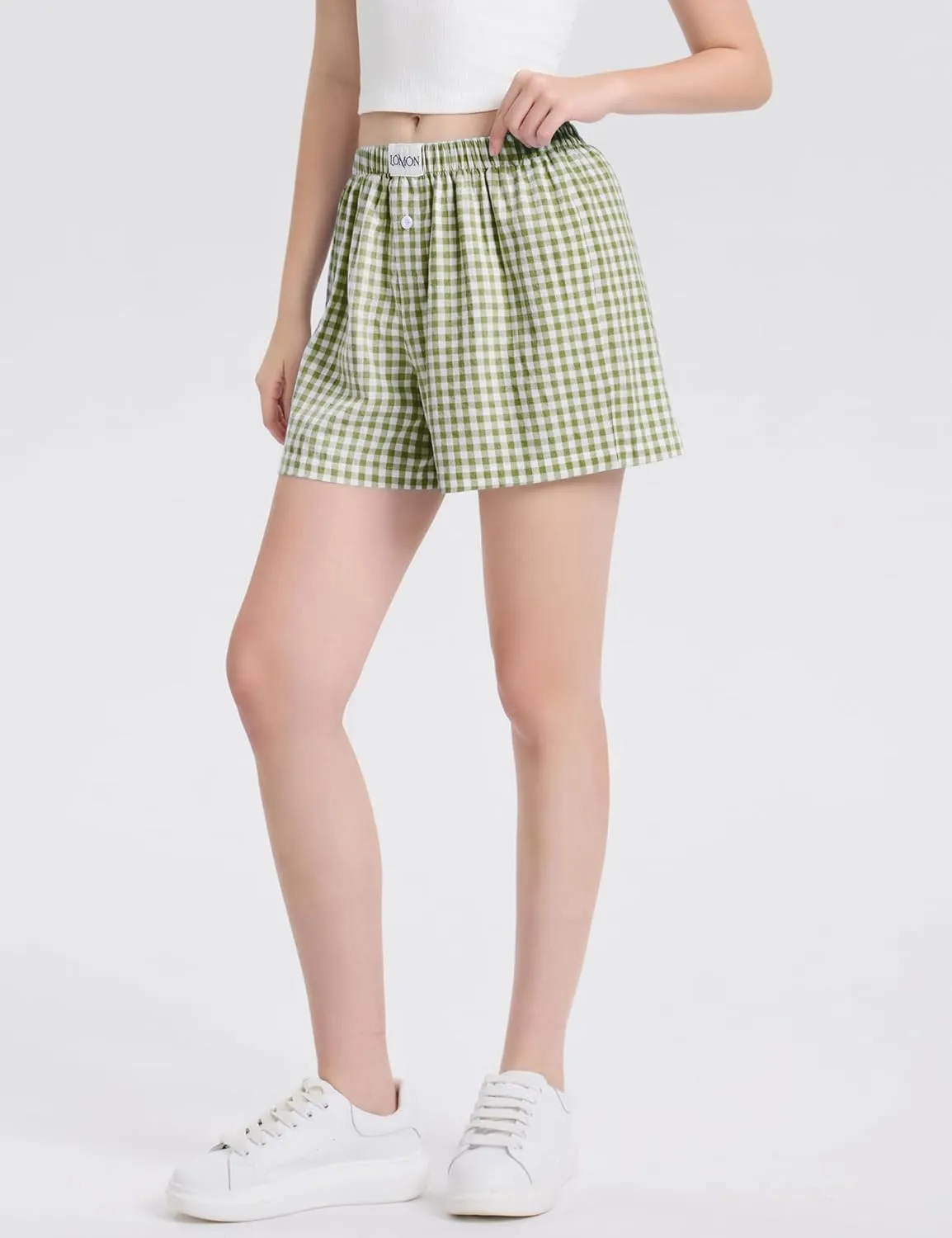 LOMON Womens Boxer Shorts Casual Summer Cotton Pajama Lounge Sleep Pj Gingham Plaid Shorts Y2K Beach Bottoms