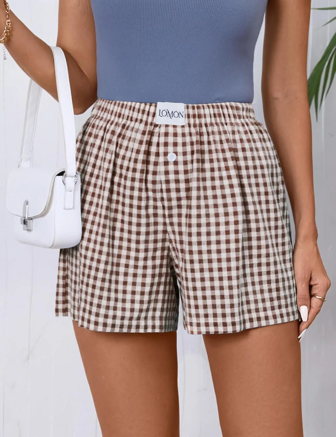 LOMON Womens Boxer Shorts Casual Summer Cotton Pajama Lounge Sleep Pj Gingham Plaid Shorts Y2K Beach Bottoms