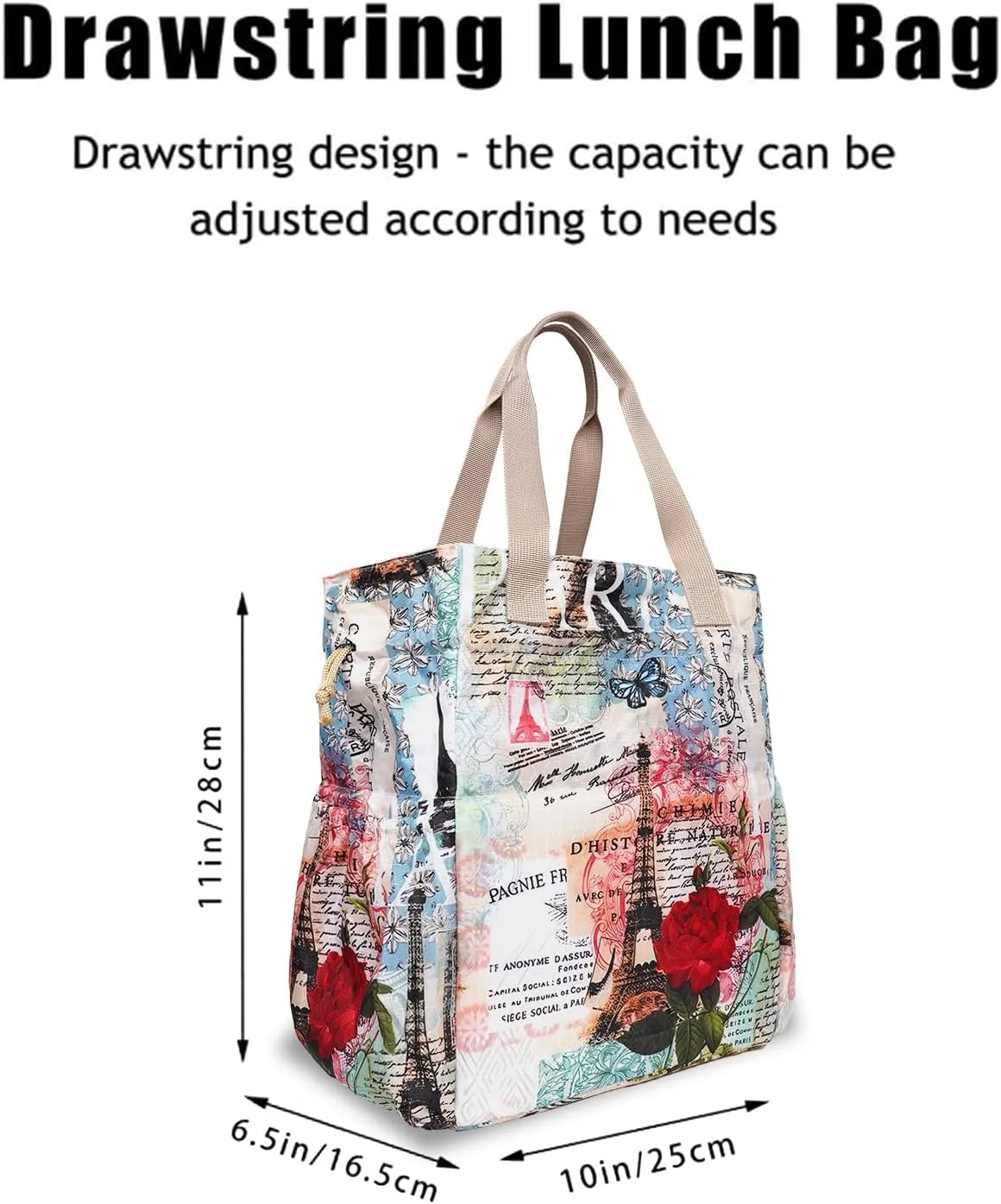 Lunch Bag for Women Insulated Womens Drawstring Lunch Bag for Work, Stain-Resistant Large Lunch Box for Women with Containers, Cinch Closure Cromwell Reusable Office