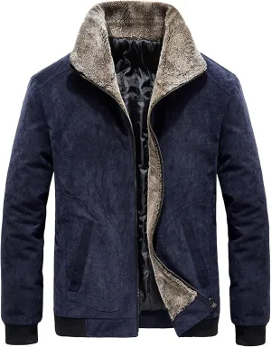 Maiyifu-GJ Thicken Corduroy Jacket for Men Vintage Fleece Sherpa Lined Corduroy Denim Trucker Jacket Coat Casual Warm Lapel Outerwear (Blue,4X-Large)