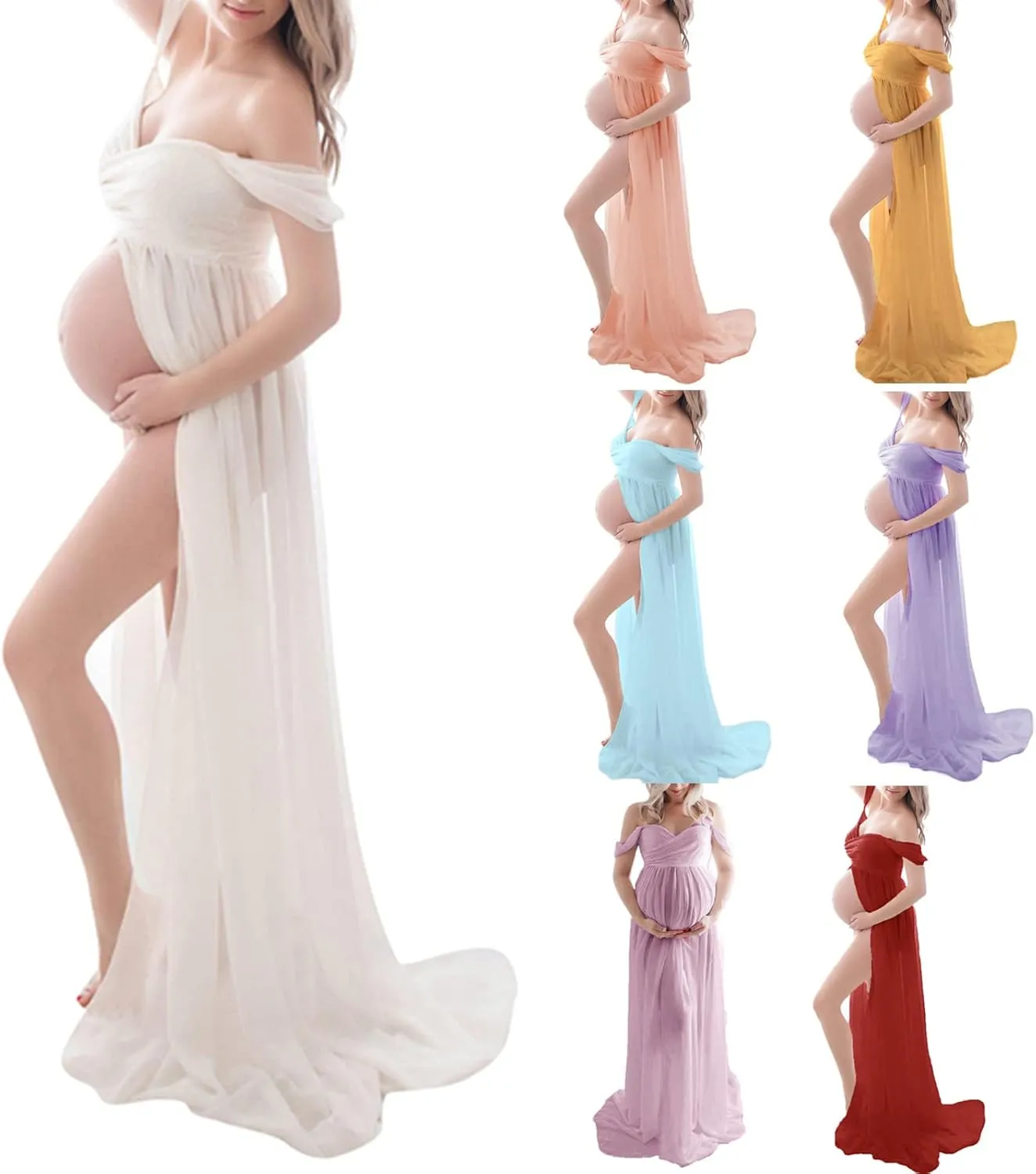 Maternity Floral Lace Dress Off Shoulder Maxi Photography Dress Fancy Pregnancy Gown for Daily Wearing Baby Shower Photoshoot