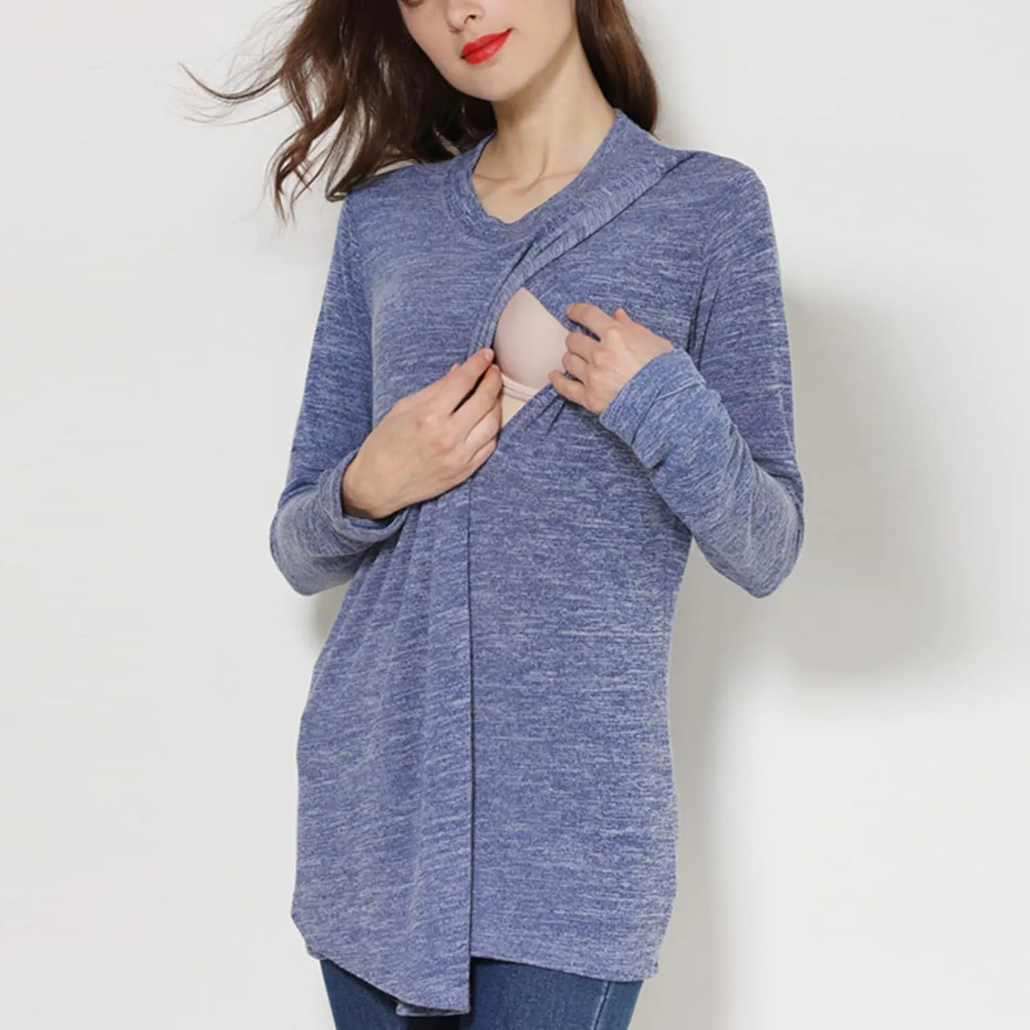 Maternity Nursing Tops for Women Long Sleeve Double Layer Pregnancy Breastfeeding Tee Shirts Casual Maternity Clothes
