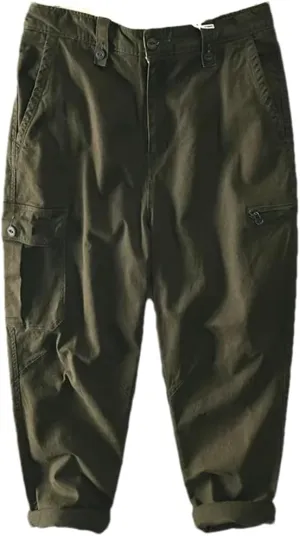 Men Cotton Cargo Pants Multi-Pocket Casual Vintage Trousers Solid Loose Drawstring Pant Coffee M