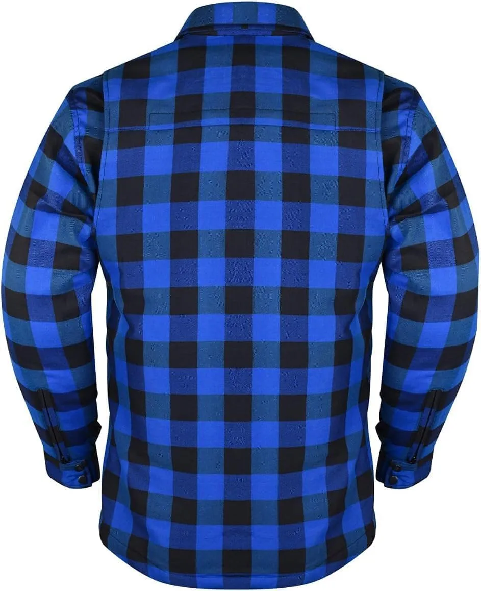 Men's Armored Checkered Flannel Biker Shirt, Multiple Waterproof Storage Pockets, CE Level 2 Armor Reinforced Water Resistant