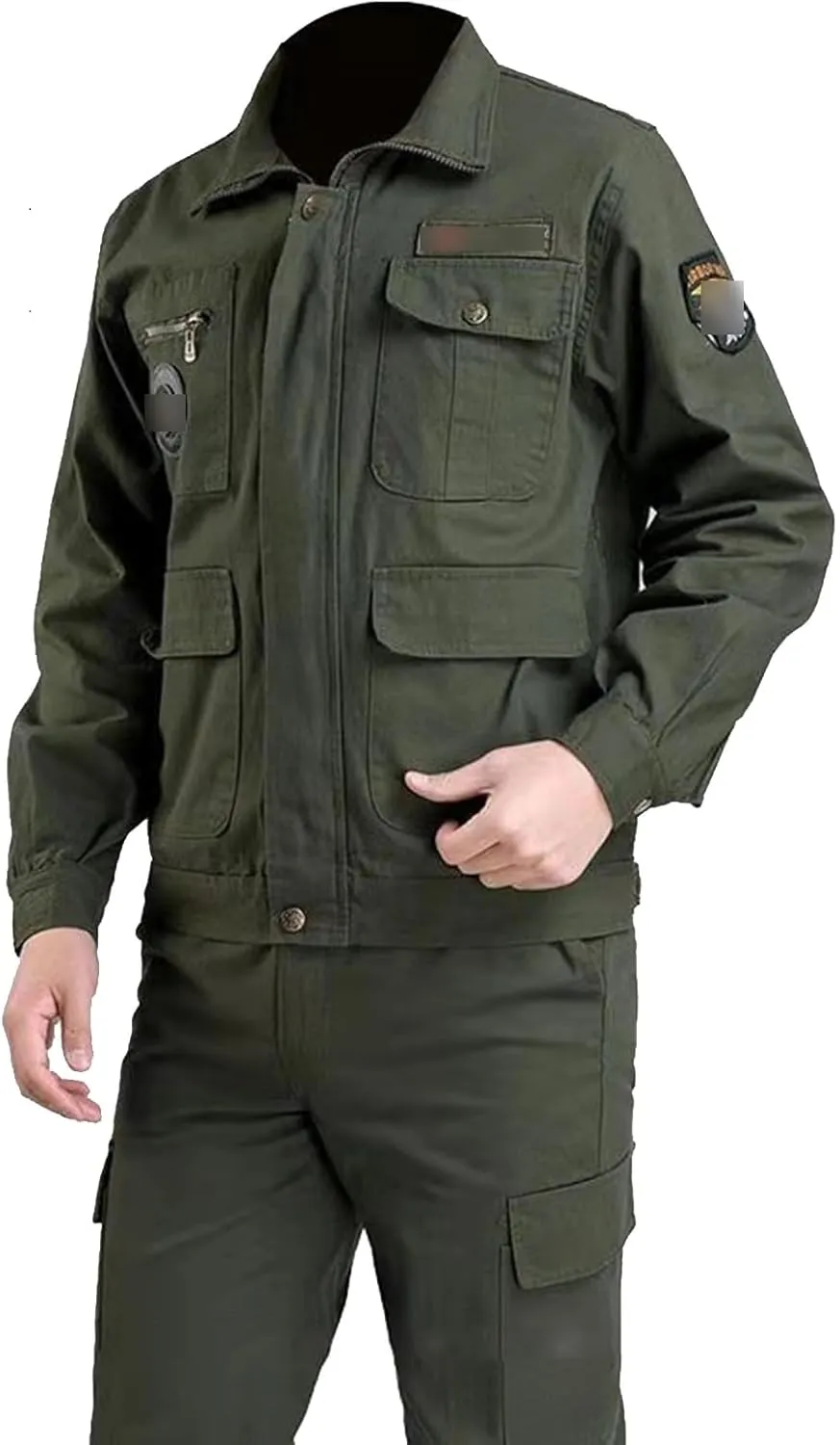 Men's Building Work Uniform with 4-Pocket Breathable Comfortable Work Clothes Jacket and Pants for Spring and Fall