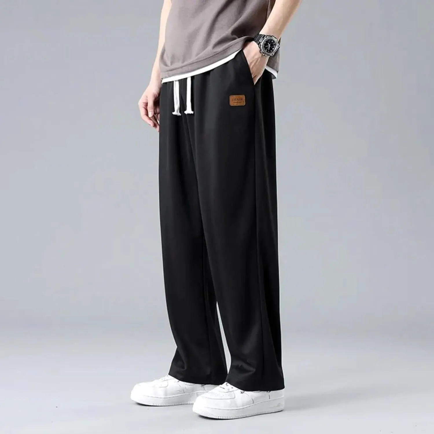 Men's Casual Pants Elastic Waist Drawstring Straight Pants Nylon Quick Drying Workout Athletic Pants with Pockets
