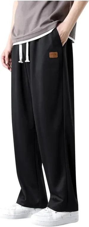 Men's Casual Pants Elastic Waist Drawstring Straight Pants Nylon Quick Drying Workout Athletic Pants with Pockets