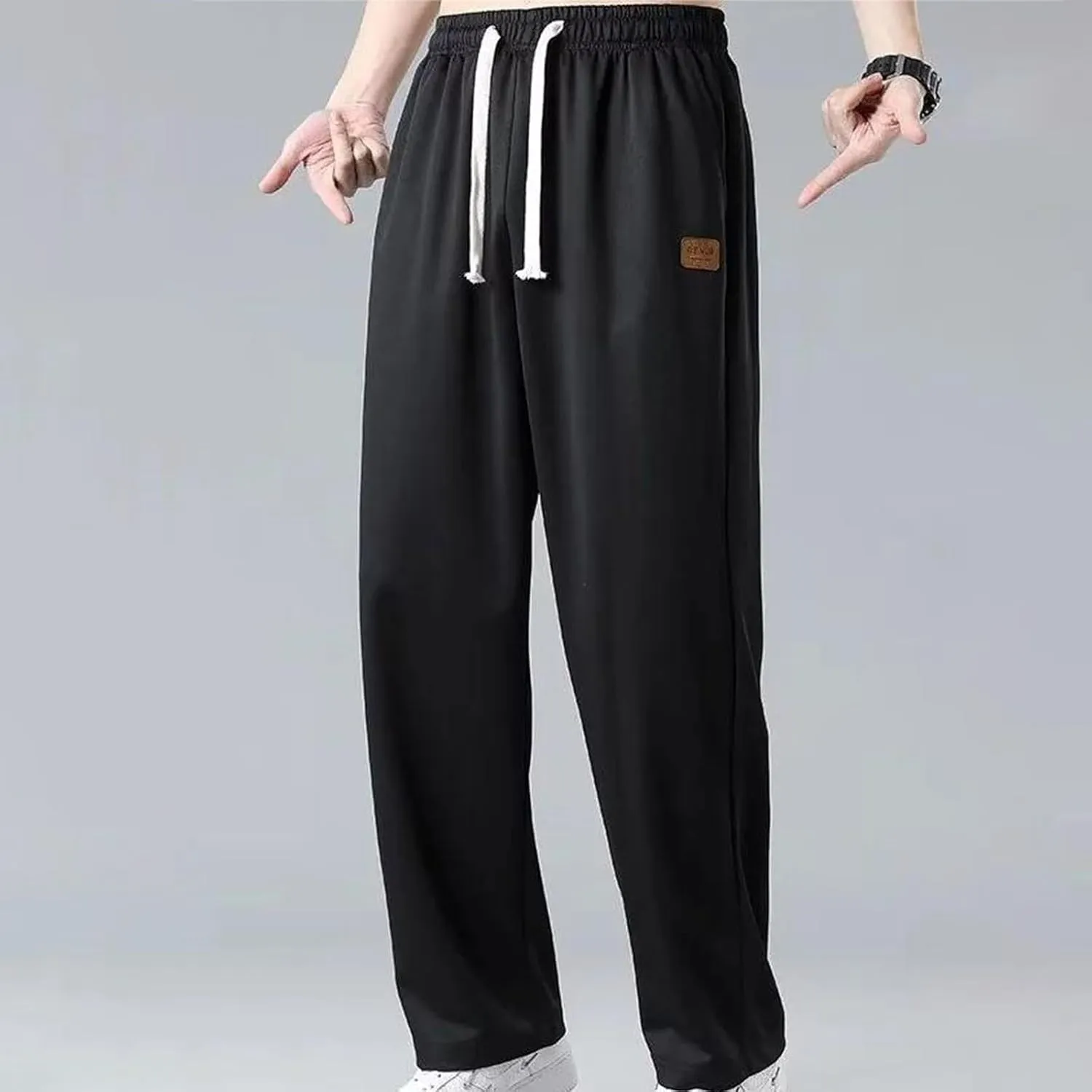 Men's Casual Pants Elastic Waist Drawstring Straight Pants Nylon Quick Drying Workout Athletic Pants with Pockets