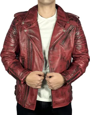 Men's Classic Red MJ11 Diamond Quilted Motorcycle Vintage Biker Style Moto Riding & Racing Leather Jacket