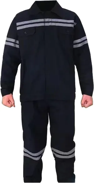 Men's Cotton Workwear Set Reflective Welding Jacket with Long Sleeves Slanted Pocket Pants Enhanced Chest Pockets