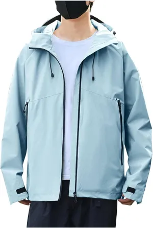 Mens Lightweight Waterproof Rain Jackets Windproof Hooded Raincoat for Hiking Cycling Travel Breathable Windbreaker