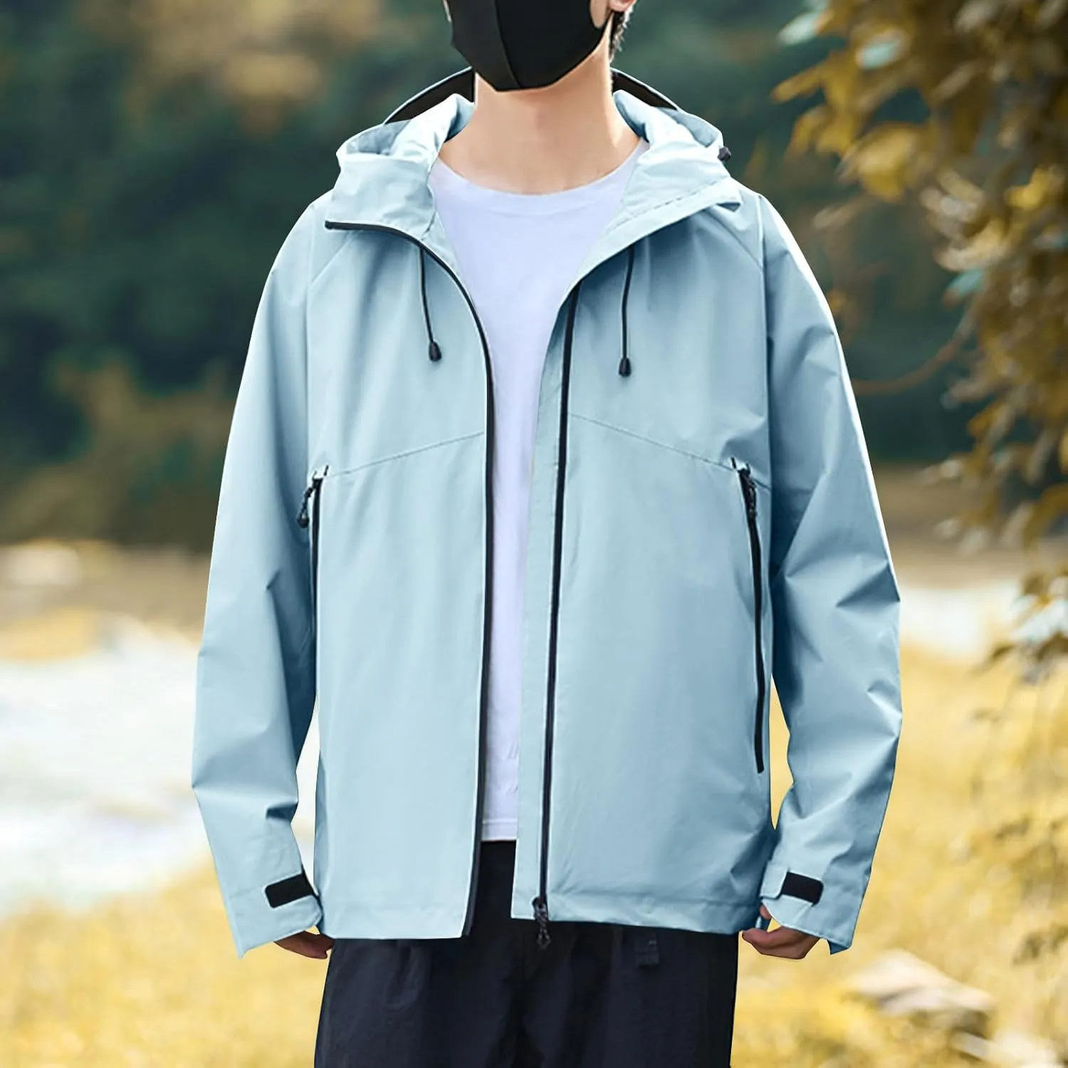 Mens Lightweight Waterproof Rain Jackets Windproof Hooded Raincoat for Hiking Cycling Travel Breathable Windbreaker