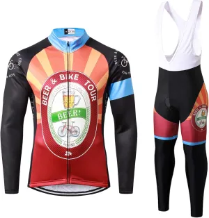 Men's Long Sleeve Cycling Mountain Bike Jackets Long Pants Set Bib Suit