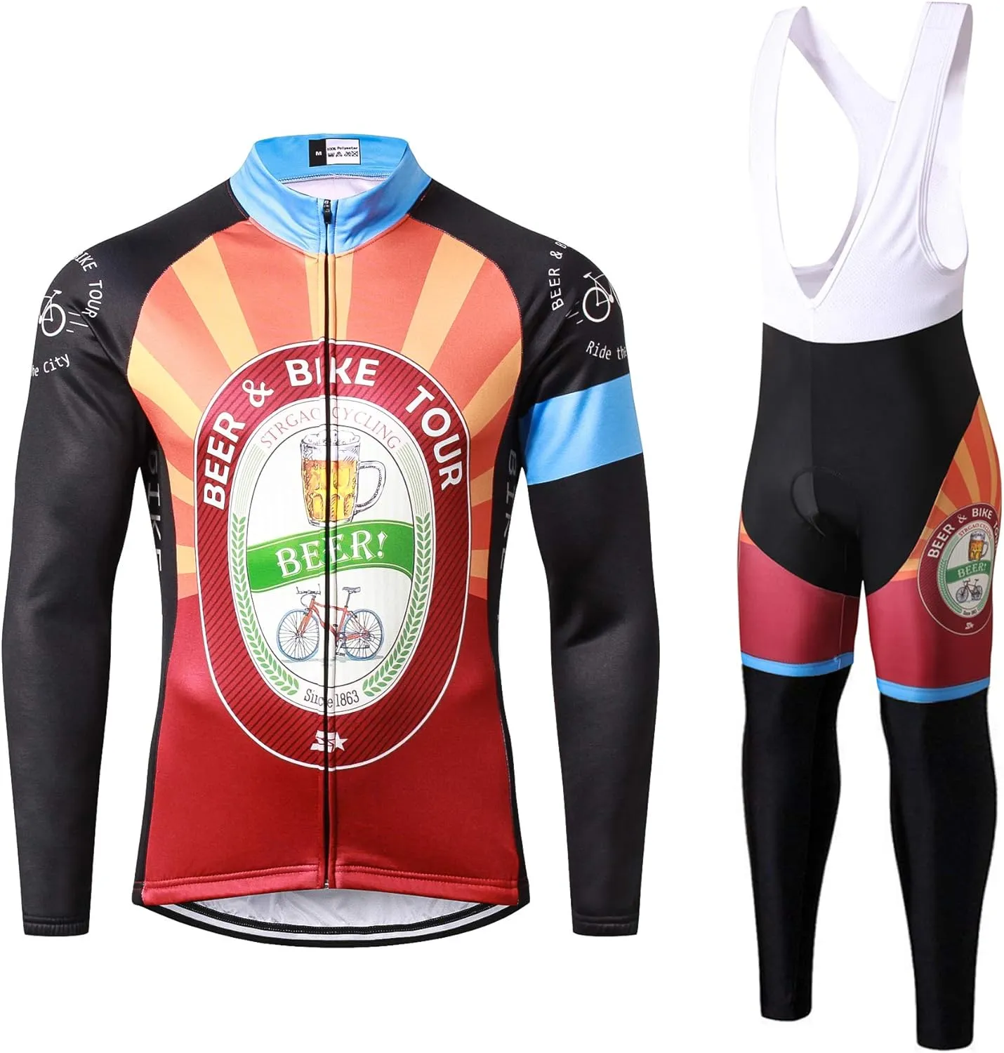 Men's Long Sleeve Cycling Mountain Bike Jackets Long Pants Set Bib Suit