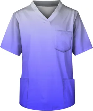 Men's Medical Scrub Top Plus Size Short Sleeve V-Ncek Hawaii Printed Working Nurse Doctor Unifroms with Pocket