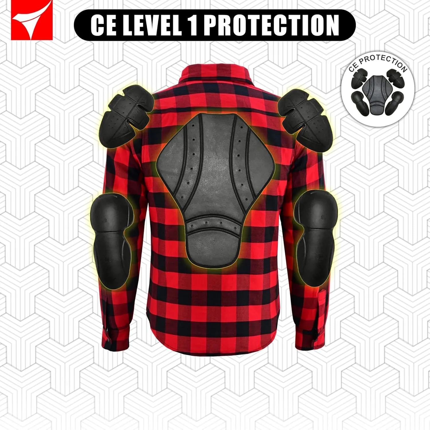 Men's Motorcycle Riding Flannel Shirt, Concealed Carry Jacket,CE Approved with Level 1 Protection Kevlar on Protected Areas