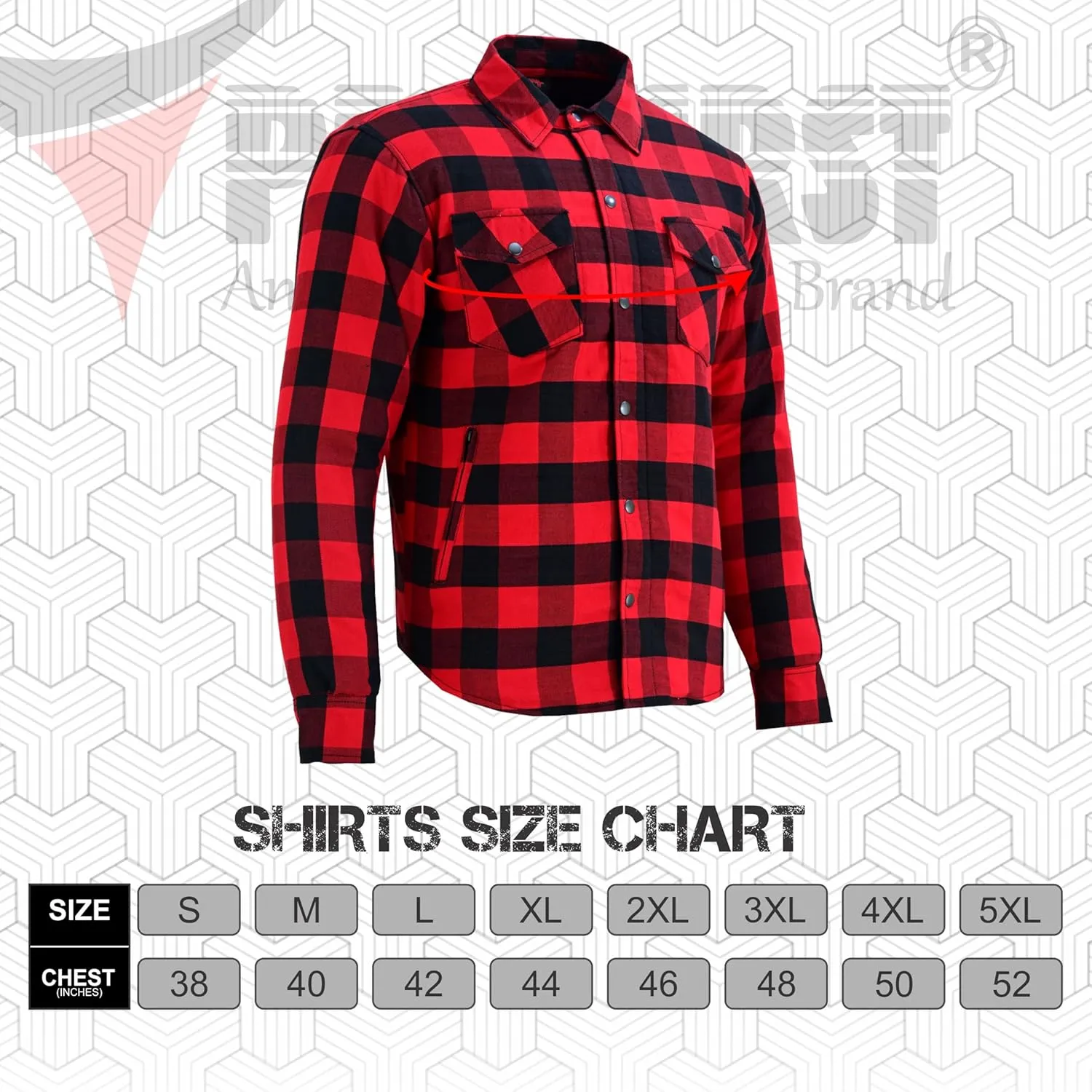 Men's Motorcycle Riding Flannel Shirt, Concealed Carry Jacket,CE Approved with Level 1 Protection Kevlar on Protected Areas