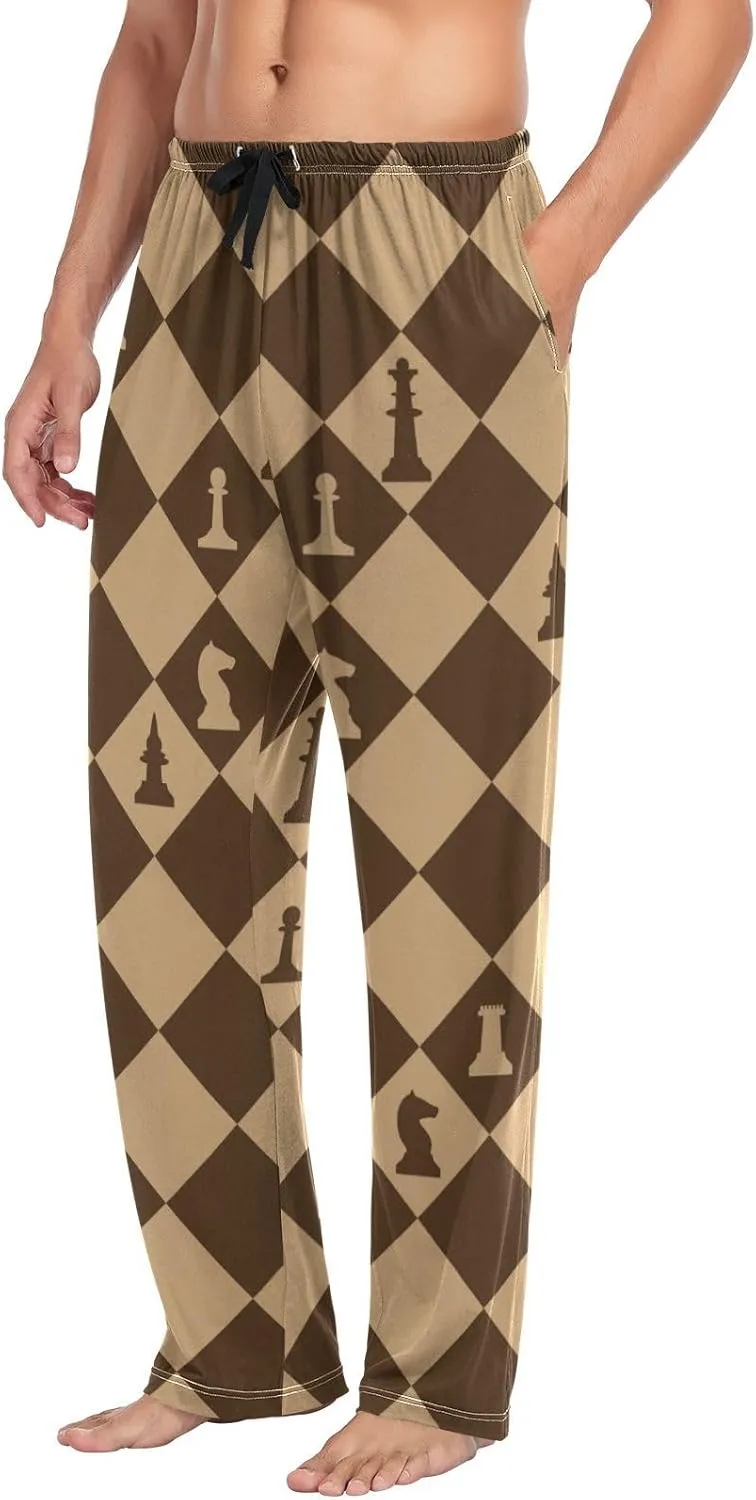Mens Pajama Pants Chess and Chess Board Alpaca Lounge Pants with Pockets,Elastic Waist Sleep Bottoms-S