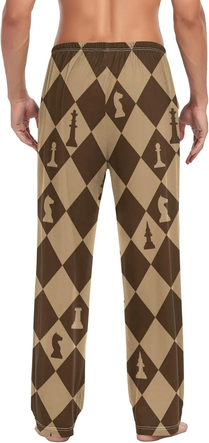 Mens Pajama Pants Chess and Chess Board Alpaca Lounge Pants with Pockets,Elastic Waist Sleep Bottoms-S