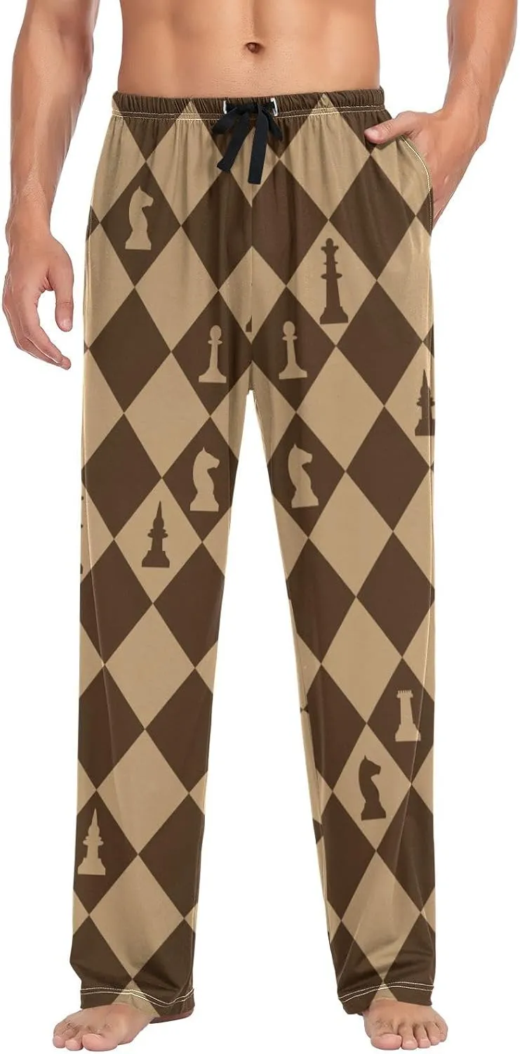 Mens Pajama Pants Chess and Chess Board Alpaca Lounge Pants with Pockets,Elastic Waist Sleep Bottoms-S
