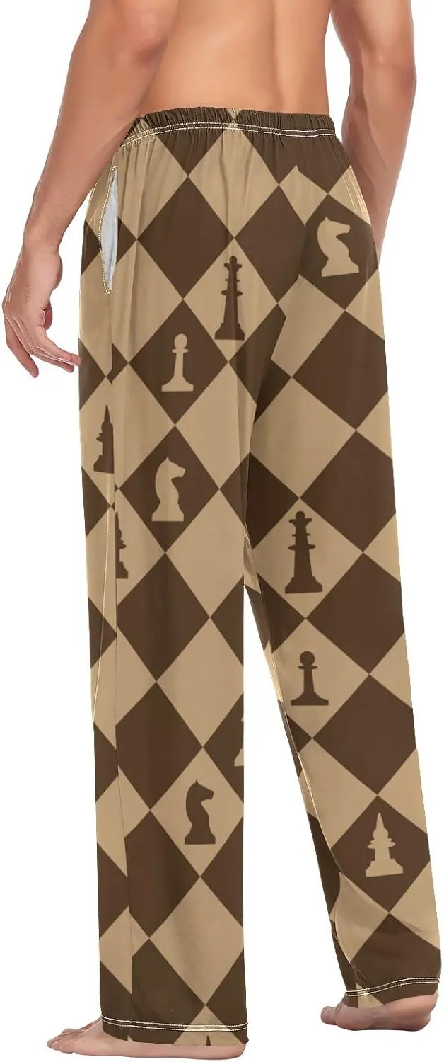 Mens Pajama Pants Chess and Chess Board Alpaca Lounge Pants with Pockets,Elastic Waist Sleep Bottoms-S