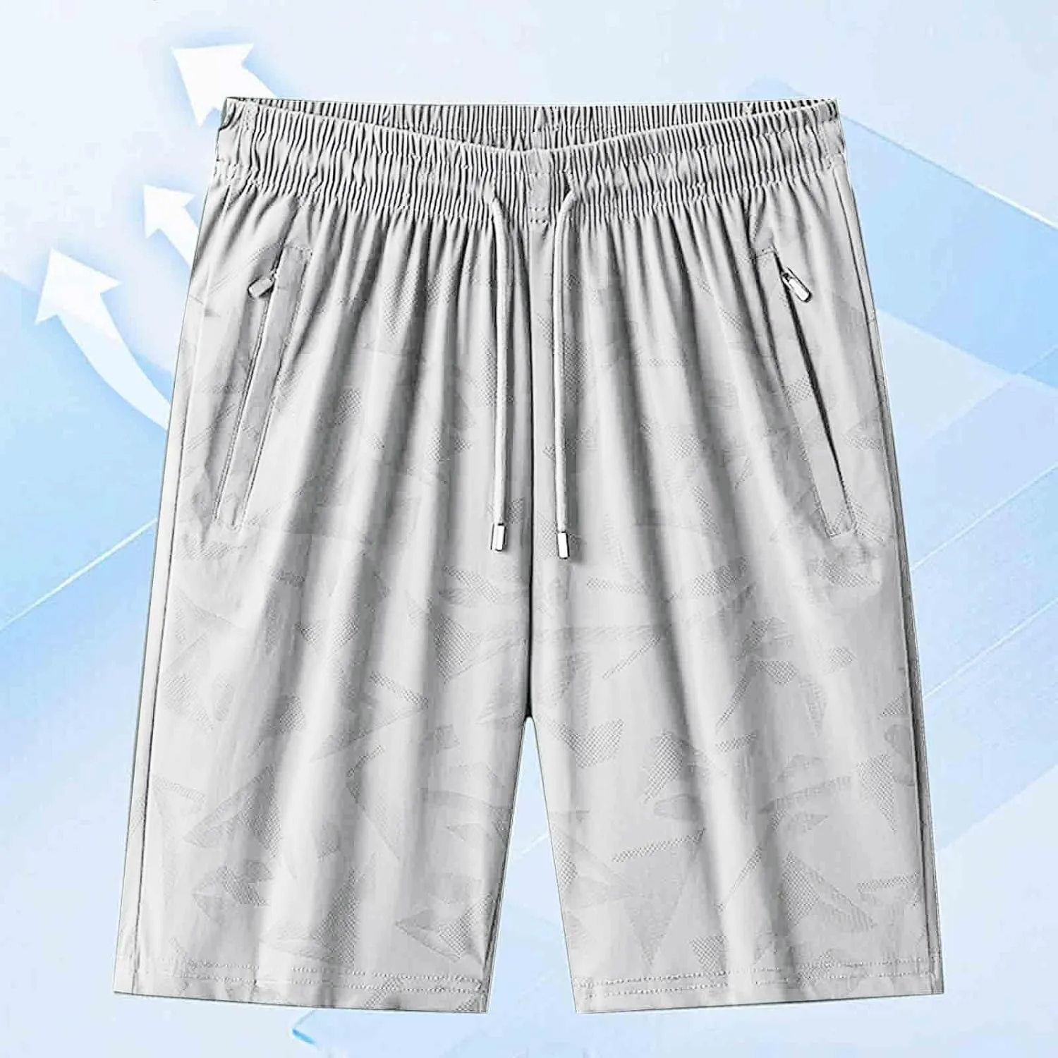 Mens Quick Dry Athletic Shorts with Zipper Pockets Stretch Active Graphic Print Workout Running Sports Training Gear