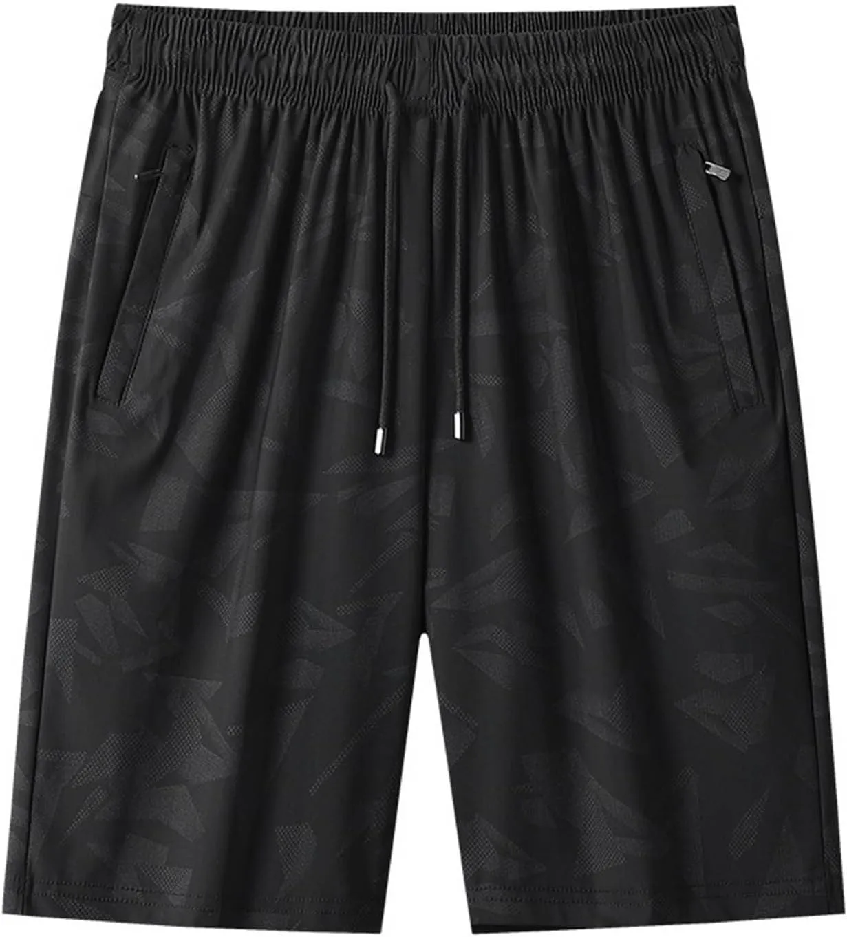 Mens Quick Dry Athletic Shorts with Zipper Pockets Stretch Active Graphic Print Workout Running Sports Training Gear